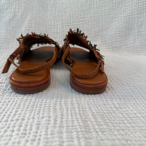 Allan K Sandals Size 39 Hope Multi Leather Woven Fringe Slingback Flats - Picture 6 of 11